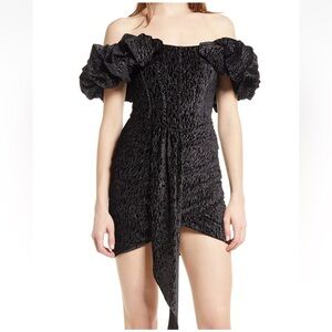 NWT Lavish Alice Crystal Diamanté Velvet Off Shoulder Mini Dress Black Size 14
